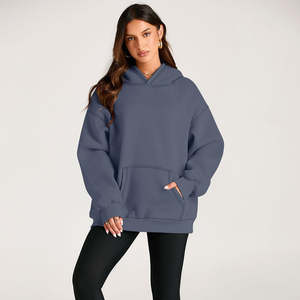 Sudadera con capucha azul extragrande para mujer, suave y cálida, de manga larga, con bolsillo canguro, opción de logotipo personalizado, ropa informal cómoda - Product Image 1