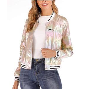 Women's Lightweight Long Winter Satin Polyester Nylon Softshell Jacket Logo Bomber with Zipper Closure Breathable and Slim - Product Image 4