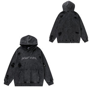 Color sólido de gran tamaño pesado lavado Vintage desgastado personalizado hombres sudaderas con capucha fabricante bordado sudaderas con capucha - Product Image 1