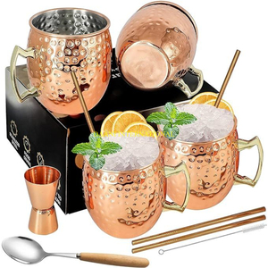 Copper Moscow Mule Mug <b>Set</b> of 2 with Gold Handles Cocktail Kit Includes Double Jigger and Mixing Spoon Barware <b>Gift</b> <b>Set</b> - Product Image 6