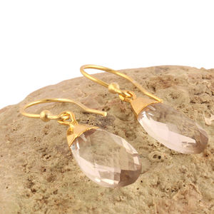 ต่างหูห้อยลงมาแบบคลาสสิกชุบทอง24K สำหรับผู้หญิง,ต่างหูควอตซ์ใสรูปลูกแพร์สินค้าจากโรงงาน - Product Image 5