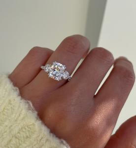 3 Carat Elongated Cushion Cut Side Round Cut VVS1 Moissanite Engagement <b>Ring</b> 3 <b>Stone</b> Classic Wedding <b>Ring</b> For Women 925 <b>Silver</b> - Product Image 1