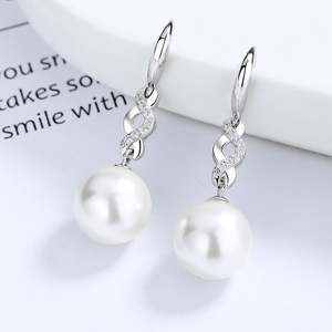 Jeulia Intertwined Design Pearl <b>Drop</b> <b>Earrings</b> in Sterling <b>Silver</b> - Product Image 2