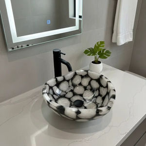 Lavabo rond en agate moderne de luxe fait à la main, écologique, décoration de salle de bain pour la maison et le bureau, pour le Ramadan, la remise de diplômes, le Nouvel An - Product Image 1