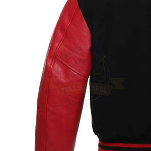 Chaqueta con letras y manga de cuero para hombre de talla grande al por mayor con cuello levantado para uso en exteriores a la venta. - Product Image 5