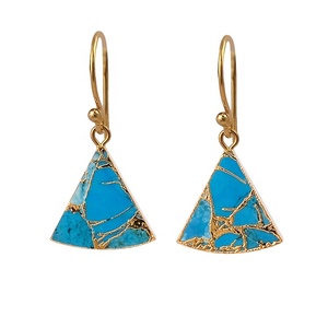 Cuivre naturel mohave turquoise pierre précieuse boucle d'oreille or plaqué crochet boucle d'oreille bijoux balancent goutte boucle d'oreille bijoux pour elle - Product Image 3