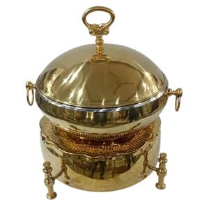 Calentador de Comida Tipo Chafing Dish de Cobre Martillado Redondo de Calidad Deluxe con Soporte de Hierro y Acero Inoxidable para Catering de Buffet para Fiestas - Product Image 4