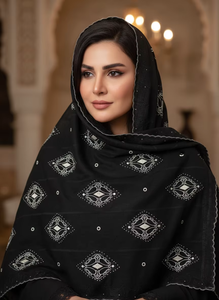 High Quality AHE Floral Cotton Voile <b>Shawl</b> Lightweight Breathable Golden <b>Embroidered</b> Rhinestone Hijab Women Daily Wear Muslim - Product Image 2