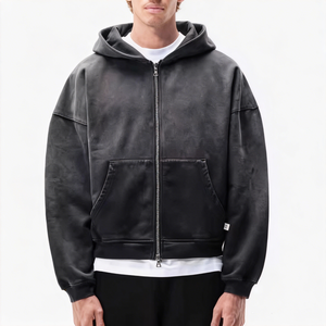 เสื้อฮู้ดดี้โอเนีย รุ่นคัสตอม หนัก 380 กรัม ทรงโอเวอร์ไซส์ ซิป ผ้าคอตตอนเทอร์รี่ สำหรับฤดูหนาว สไตล์สตรีทแวร์ วินเทจ ล้างสีแบบแอซิดวอช กระเป๋าแบบดิสเทรส - Product Image 1