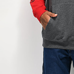 <b>Men's</b> Summer Streetwear Pullover Hoodie Custom Logo Heather <b>Grey</b> Cotton Embroidered Two-Colors Plain Dyed Technique - Product Image 5