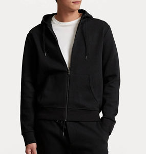 Wholesale OEM Custom Men's Winter <b>Black</b> Regular Fit Full-Zip 100% Cotton <b>Fleece</b> Zipper Hoodie Windproof Breathable Quick Dry - Product Image 1