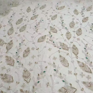 High Quality Luxury Beaded <b>Fabric</b> with Zircon Handmade 100% Polyester Best Price Export From Indian Supplier for Garments Making - Product Image 1