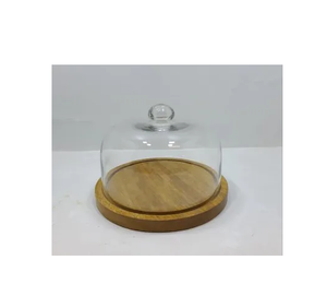 Acacia Wood Dessert Display Platter Stand Festival Wedding Decorative Item Wood <b>Cake</b> Pedestal Cupcake Holder <b>Glass</b> <b>Dome</b> - Product Image 5