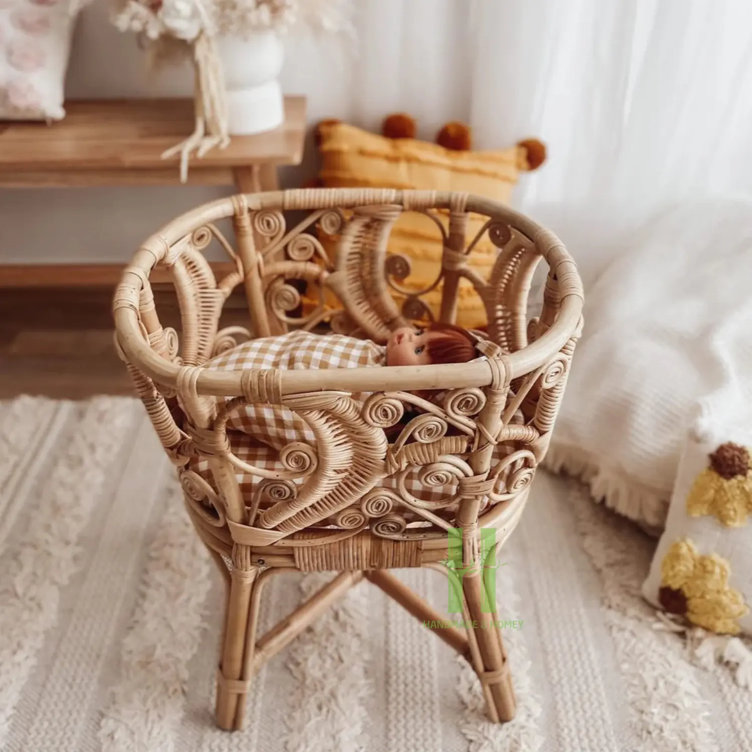 Hnh thủ công mây trẻ em nôi cao cấp mây Kid giường handmade wicker búp bê nôi tùy chỉnh đóng gói tại Việt Nam