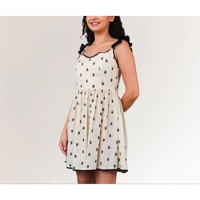 Robe mini décontractée sans manches pour femme, coupe trapèze ajustée, 100 % coton ivoire, imprimée avec broderie, respirante et taille naturelle