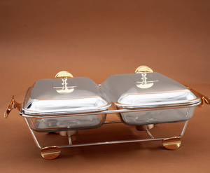 Casserole à couvercle métallique, réchaud buffet, plat à fondue, double service, supports, finition personnalisée, moderne, écologique, compatible gaz et induction - Product Image 5