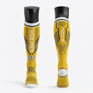 <b>Men</b> Netball <b>Socks</b> 220 GSM Nylon Polyester Spandex Blend Breathable <b>Yellow</b> Black Panel Design Sublimation Custom Logo - Product Image 1