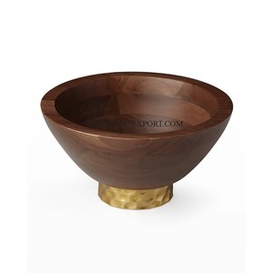 Bols de mélange de nourriture de décoration de table en bois noir avec la frontière polie d'or en métal meilleur vendeur bol de service de nourriture de fête d'anniversaire - Product Image 2