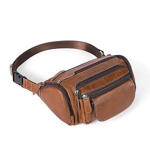 Sac banane en cuir véritable Multi Zippered Waist Bag Hip Belt Purse Black Pouch - Product Image 5
