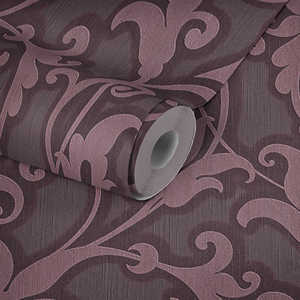 Rouleaux de papier peint fabriqués en Allemagne, damassé moderne, violet métallisé, non tissé, résistant au lavage, salon et cuisine, 10,05 x 0,53 m - Product Image 1