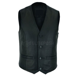 Chaleco de piel auténtica para hombre, novedad, a la moda de invierno, decoración con botones, transpirable para exteriores, de talla grande, servicio OEM, logotipo personalizado - Product Image 1