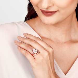 Anillo de gota de rocío de oro rosa, incrustaciones de moda con diseño de corazón geométrico, joyería de latón chapada en oro de 18 quilates - Product Image 2