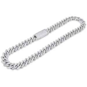 Luxira Jewels <b>Solid</b> White <b>Silver</b> Vintage Cuban Link Chain <b>Necklace</b> with Iced Diamonds 6mm Unisex - Product Image 3
