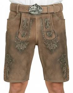 Tenue Traditionnelle Allemande Authentique en Cuir Bavarois pour Homme, Modèle 2026 le Plus Populaire, à Carreaux, Respirante, avec Broderie et Fermeture Mi-Boutonnée - Product Image 4