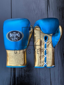 ถุงมือฝึกชกมวยไม่ใช้ชีวิตแบบไม่ใช้โลหะสีน้ำเงิน/โลหะสีทองหนังแท้ปรับได้ทุกนิ้วตามต้องการ - Product Image 5
