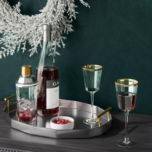 Plateau de service en acier inoxydable écologique de luxe, design floral, poignée moderne, luxe, utilisation en cuisine, fête, passe au lave-vaisselle - Product Image 3