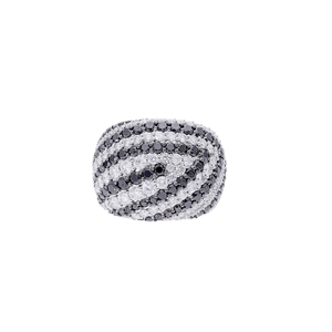 Elegant 14K White <b>Gold</b> Rhodium Plated <b>Cocktail</b> <b>Ring</b> with Natural White Brilliant Cut Diamonds Alternating Pave Stripe Design - Product Image 1