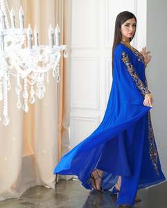 ชุดราตรีแบบเรียบหรูสีน้ำเงินเข้ม ปักลายลูกปัด  แบบสุภาพ  ยาวคลุมเท้า  ผ้าอิสลาม  รักษ์โลก 100% - Product Image 2