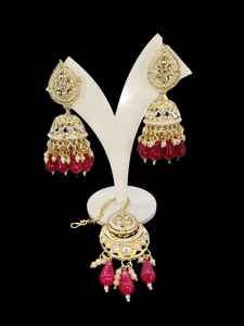 INDIAN TRADITIONAL and <b>FASHIONABLE</b> LATEST DESIGN WITH PEARL <b>EARRINGS</b> <b>CHANDELIER</b> <b>EARRINGS</b> MANGTIKKA SET for WOMEN and GIRLS - Product Image 6