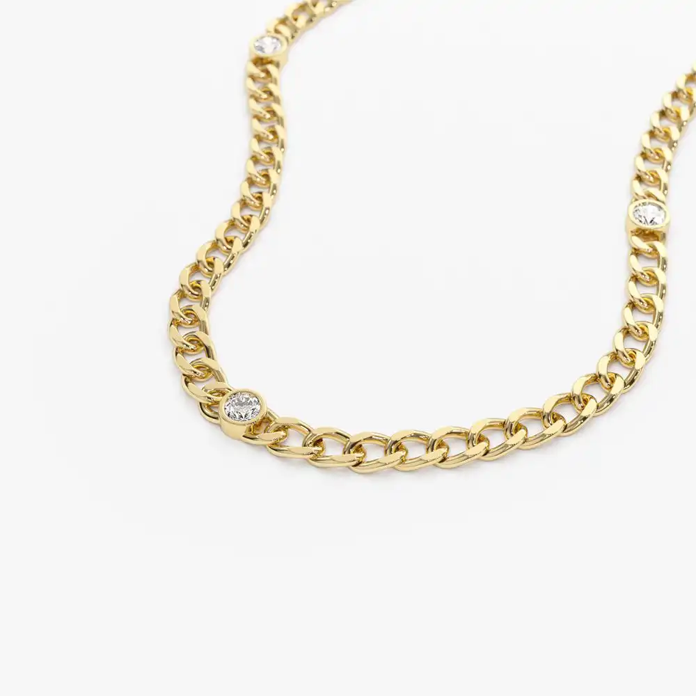 Collar de cadena de eslabones cubanos de oro de 14k, único, con ajuste de bisel, Diamante único, HipHop, joyería personalizada, proveedor al por mayor