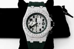 SM Jewels Luxury Hip Hop Style Iced Reloj automático Moissaniye Diamond Chronograph Movimiento mecánico Dial de vidrio Banda de goma" - Product Image 2