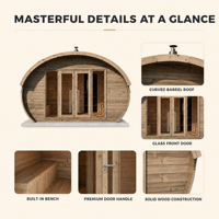 PLOUTARA Sauna extérieur en bois de pruche, cabine cubique avec façade vitrée intégrale, véranda couverte, banc, pour villa, salle de sport, complexe hôtelier, jardin, cour arrière