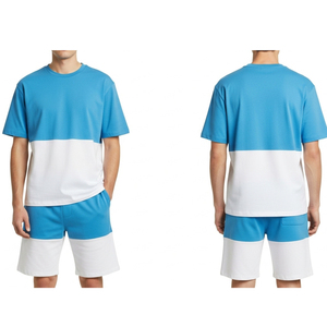 Conjunto de Camiseta y Pantalones Cortos de Verano para Hombre, Marca Harry Johnson Production, Color Azul y Blanco, Cuello en V, Talla Grande, Casual, Transpirable, de Algodón Tejido - Product Image 6