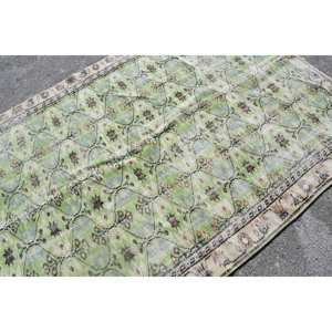 Alfombra de lana Floral tradicional verde Beige 5,6X8,6 pies Rectángulo Patchwork Patrón Respaldo de látex Material de piel viscosa Alfombra de habitación - Product Image 5