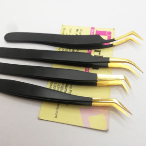 Pinzas para pestañas de acero inoxidable chapadas en oro Dorlon, puntas de precisión duraderas, herramientas de extensión de pestañas sostenibles, Pakistán - Product Image 1