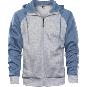 Sweat à capuche zippé moderne à blocs de couleur pour homme en gris et bleu - Sweat à capuche élégant et confortable pour les sorties décontractées - Product Image 1