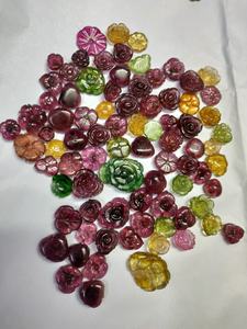 Bulk Product Wholesale Loose Natural Multi Color <b>Tourmaline</b> Floral Carvings Gemstones for Jewelry Making - Product Image 2