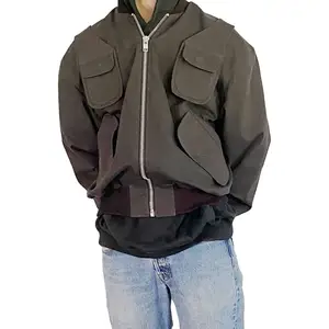 विंटेज पुरुषों शरद ऋतु सर्दियों के विंडप्रूफ लुभावनी गर्म जेबों, आंतरिक WW2 बॉम्बर कोट लंबी आस्तीन आउटडोर जैकेट