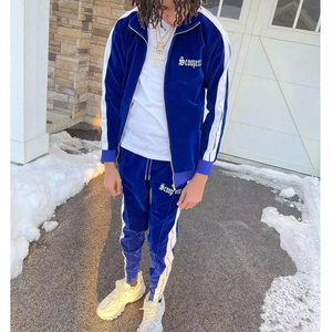 ชุดเซ็ตเสื้อแจ็คเก็ตและกางเกงวอร์มผ้ากำมะหยี่เนื้อหนา สไตล์สตรีทแวร์ลำลอง แต่งแถบข้าง ซิปหน้า ผ้าฝ้าย 100% สำหรับฤดูหนาว ดีไซน์หรูหรา - Product Image 2