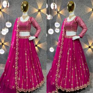 Hermoso diseñador indio Color Rosa lehenga Choli con Dupatta, bordado y pesado Georgette Sequence Work lehenga para mujeres - Product Image 1