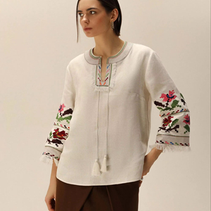 Chemise d'été en popeline simple, décontractée, bohème, écologique, à manches courtes, pour l'hiver, saison printemps - Product Image 1