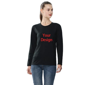 Vente en gros de t-shirt à manches longues pour femmes de haute qualité 100% coton tissu tricoté respirant col en O couleur unie style décontracté - Product Image 2