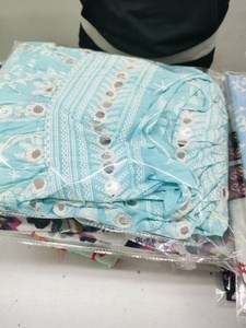 Exotic Aqua <b>Shade</b> Women Nomad Print Mirror Embroidered Indian Art Flared Sleeve Dress Ladies Widest Selection Tiered Skirt Tunic - Product Image 6