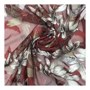 factory wholesale elegant mature style digital print fabric 100%polyester slubbed jacquard chiffon fabric for formal dress stole