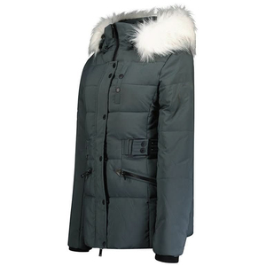 Parka con capucha de piel con puños elásticos a la moda, chaqueta con cremallera para mujer, elegantes bolsillos especiales de invierno con cremallera y parches personalizados - Product Image 3