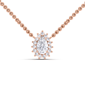 Collier pendentif halo en or jaune, blanc et rose 18 carats avec diamant de laboratoire de forme poire pour femme |   Bijoux fins, cadeau de mariage - Product Image 5